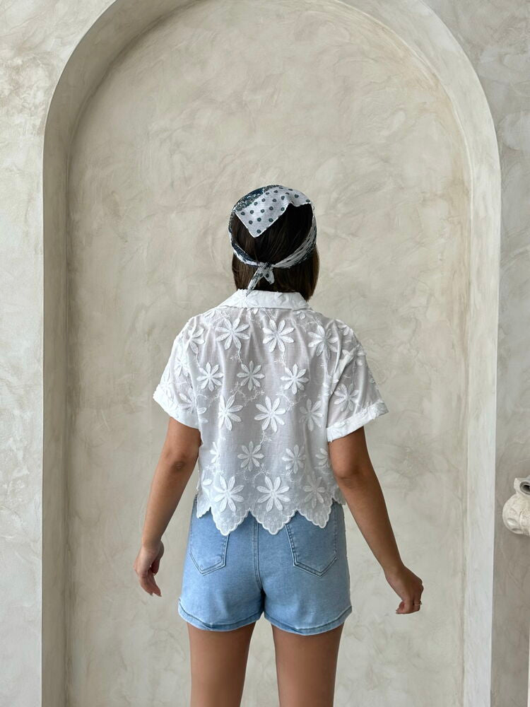 Breezy White Shirt with Floral Embroidery β Organic Cotton