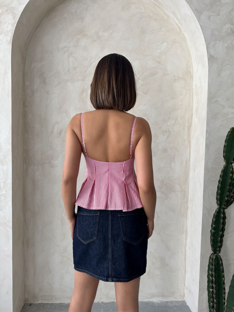 Marina Striped Sleeveless Blouse – Burgundy | 100% Cotton Summer Blouse
