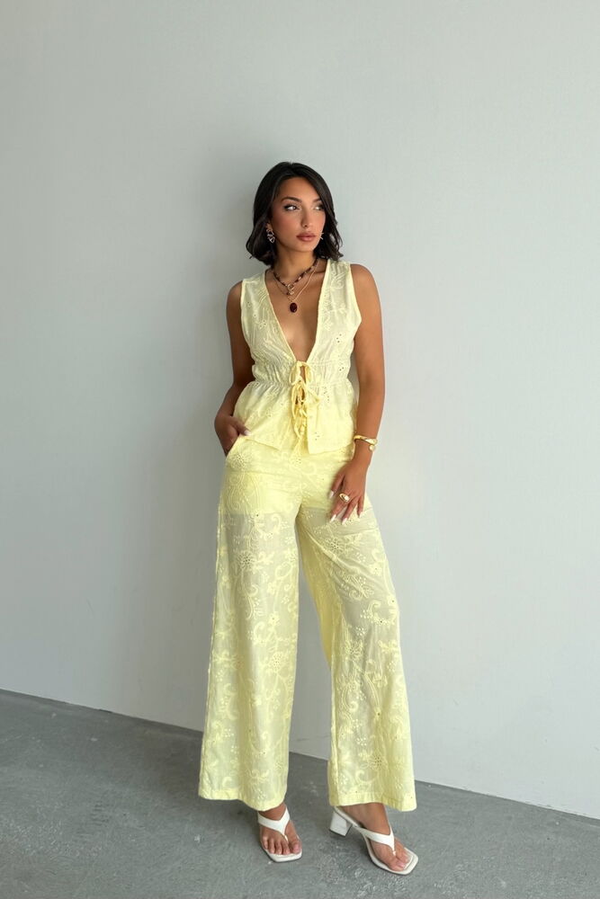 Butter Yellow Embroidered Voile Blouse & Shorts Set - Butter Yellow Organic Cotton