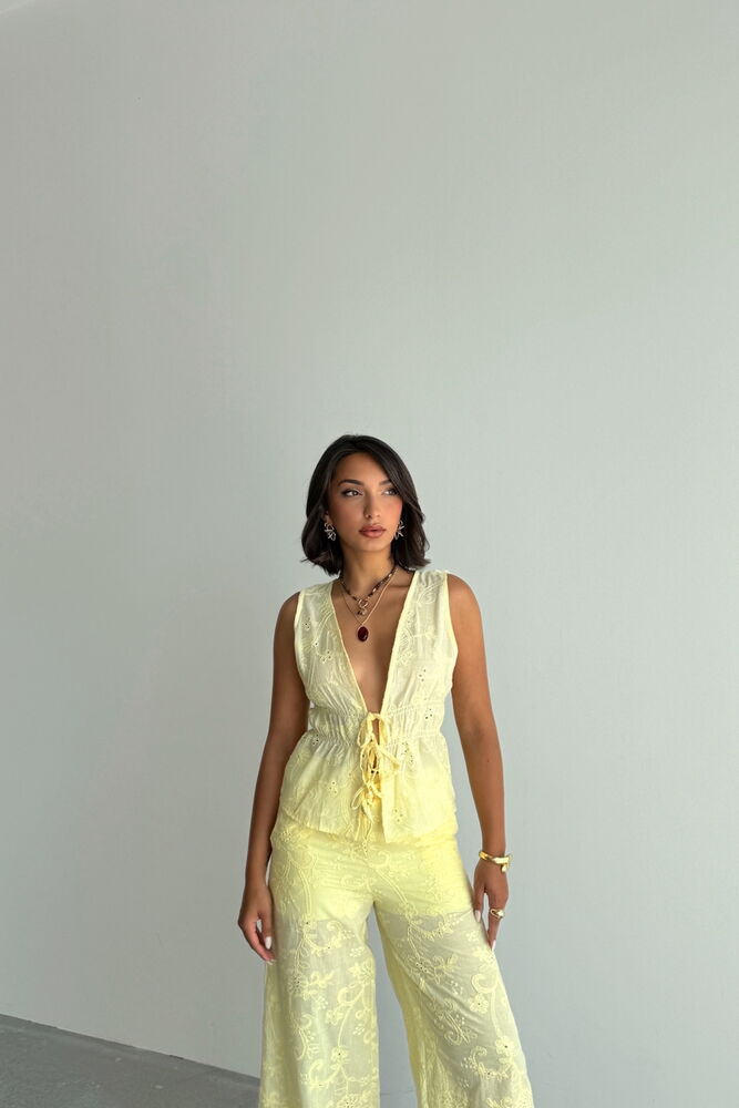 Butter Yellow Embroidered Voile Blouse & Shorts Set - Butter Yellow Organic Cotton