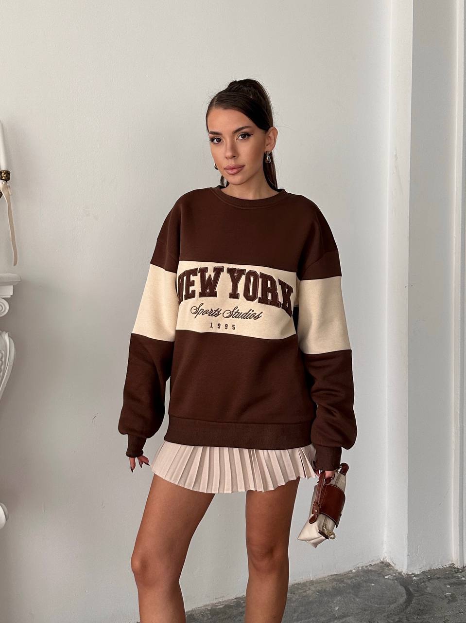 New York Oversized Sweatshirt – Chocolate Beige | Premium 3-Thread Fleece