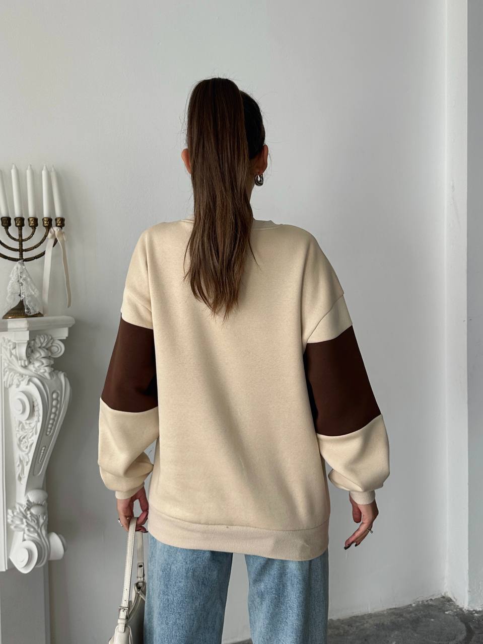 New York Oversized Sweatshirt – Mocha Cream | Premium 3-Thread Fleece